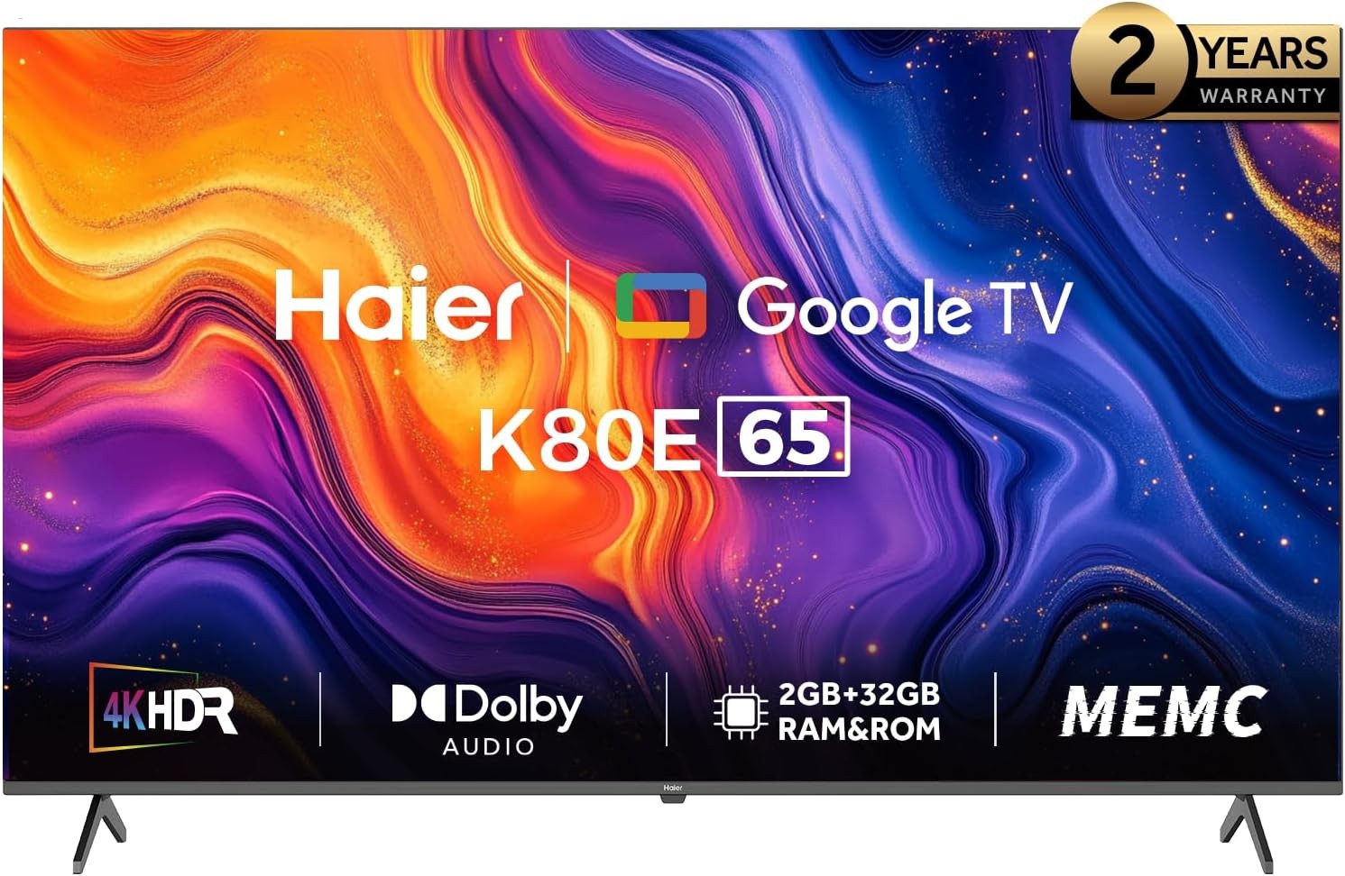 Haier 65 Inch 4K UHD QLED Smart TV Built-in Receiver, Black - H65K80EU
