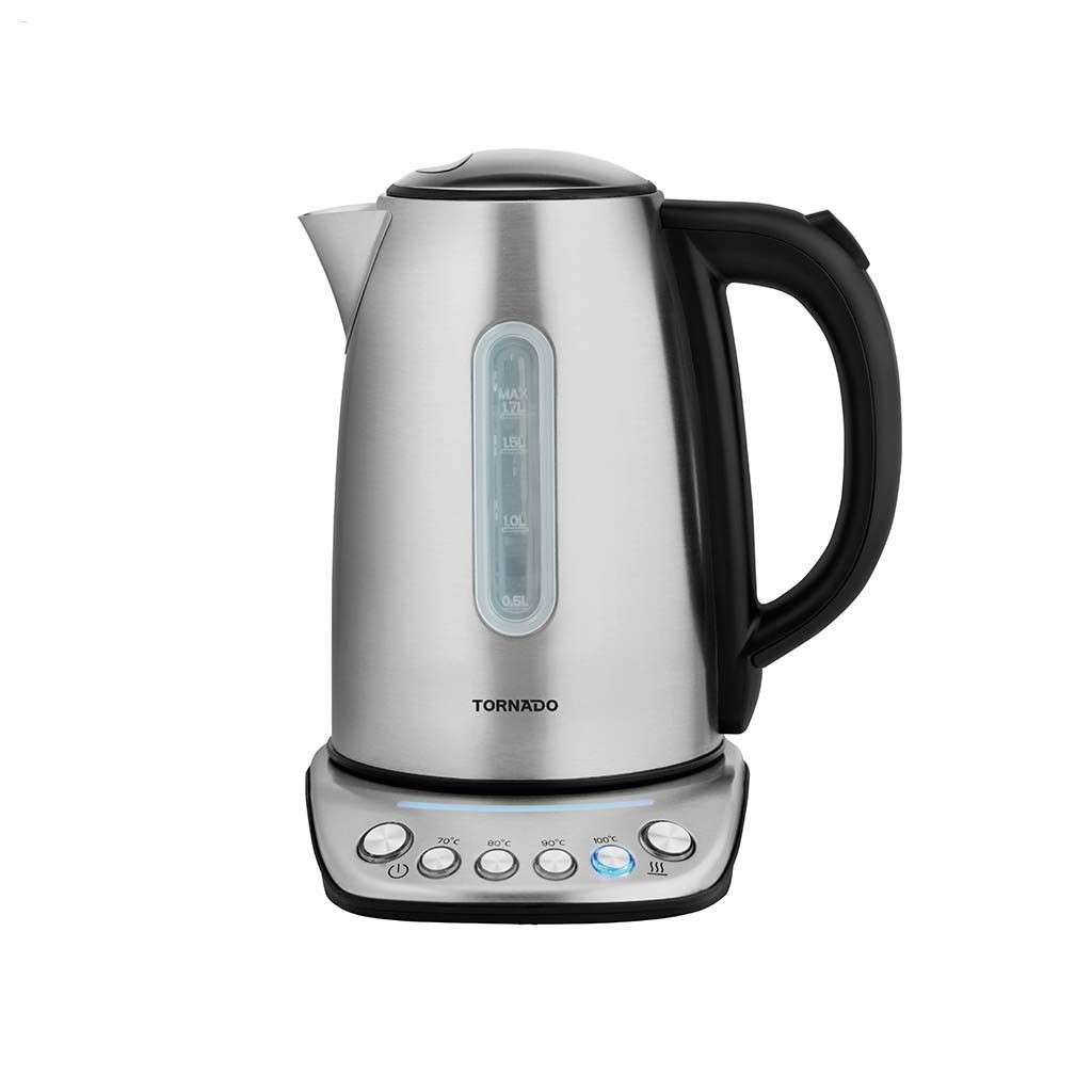 TORNADO Stainless Steel Temperature Control Kettle 1.7 Liter, 1850-2200 Watt, Stainless x Black TKSE-4071
